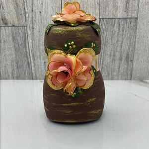 Decorative Brown Vase with Pink Flowers